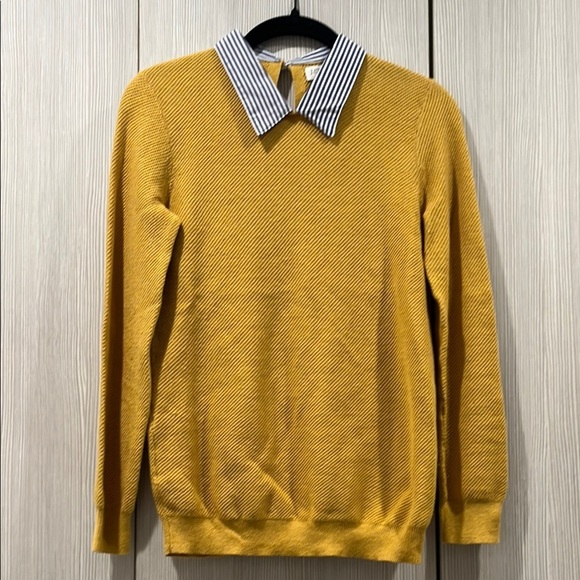 J.Crew Factory | Mustard Textured Collared Sweater | 100% Cotton | XS - Picture 3 of 10